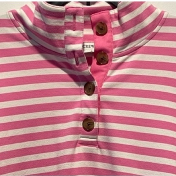 J.Crew Pink/White Striped Pullover Sweatshirt Button Front Medium - Picture 4 of 4